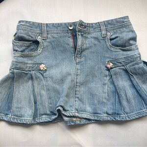 Stylish Blue Denim Skirt with Floral Accents